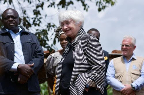 잠비아를 방문 중인 재닛 예런 미국 재무장관. [로이터=연합뉴스]